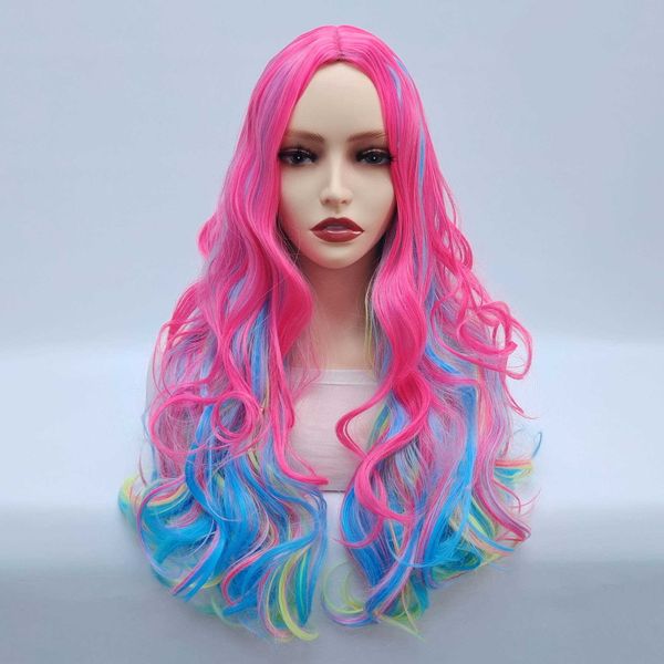 Nova peruca cos para meninas cabelo longo anime peruca cabelo encaracolado cor tendência peruca