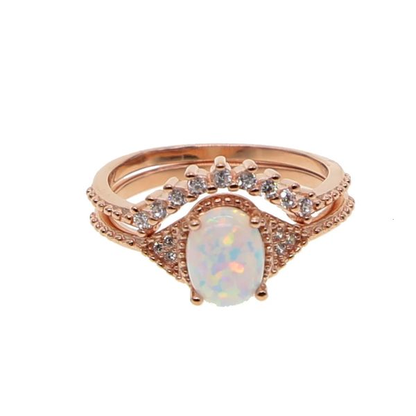 Eheringe Roségold Farbe Kreative Ringe 2 Teile/satz Stapelbares zweiteiliges Set Opal CZ Ringe Trendiger Schmuck Damen Verlobungsringe 925 Silber 231205