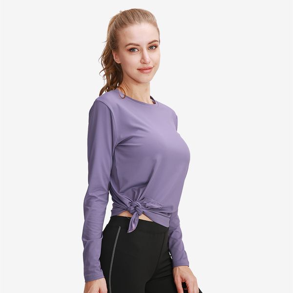 Top yoga estivo Abbigliamento yoga a maniche lunghe femminile Abbigliamento sportivo da corsa sciolto Abbigliamento fitness ad asciugatura rapida Camicie elastiche da donna con logo LU