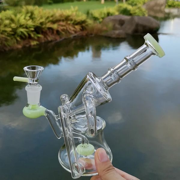 Atacado de 7 polegadas Recycler Bongs Sidecar Glass Water Tubos de chuveiro PERC PERCOLATOR DAB PLACES DAB 14MM CONJUNTA COM TILA CABELENTE LL