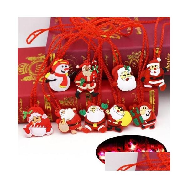 Decorações de Natal acendem piscando colar crianças brilho desenhos animados papai noel pendente festa led brinquedos suprimentos9304275 gota deliv dhxq4