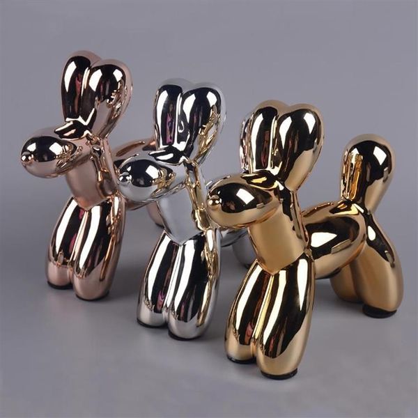 Keramik Handwerk Tier Ballon Hund Sparschwein Setzen Sie eine nordische Heimdekoration Setzen Sie auf einen Gold-Silber-Ballon-Überzug Modernes Heimornament243t