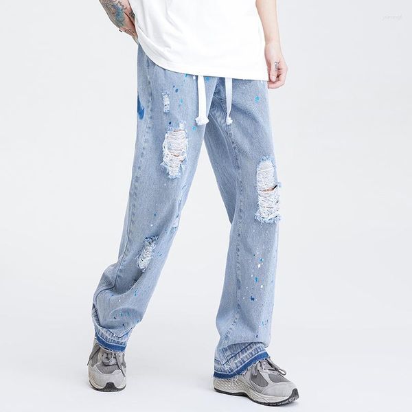 Herren Jeans Xpkaeax Original Fashion Brand American Fried Street Hiphop Ripped Splash-Ink Straight Loose Thin Hosen