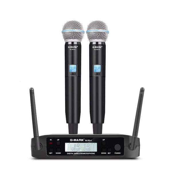 Microfoni Microfono Wireless GMARK GLXD4 Sistema UHF professionale Microfono portatile per spettacoli teatrali, spettacoli, band, feste, feste, chiese 231204