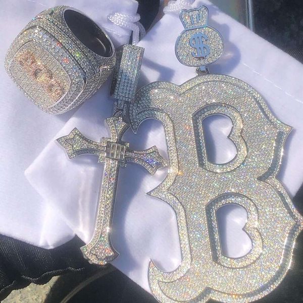 Hiphop Bling Lab Iced Out Letter Sterling Sier VVS Moissanie Nome Initail B Pingente de diamante personalizado