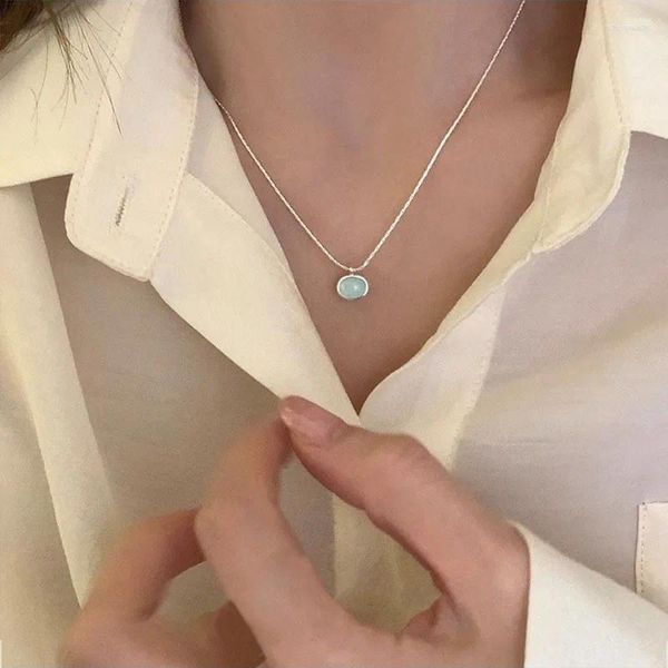Anhänger PANJBJ 925 Sterling Silber Mintgrün Kristall Halskette Für Frauen Mädchen Koreanische Sommer Süße Schmuck Geburtstag Geschenk Drop
