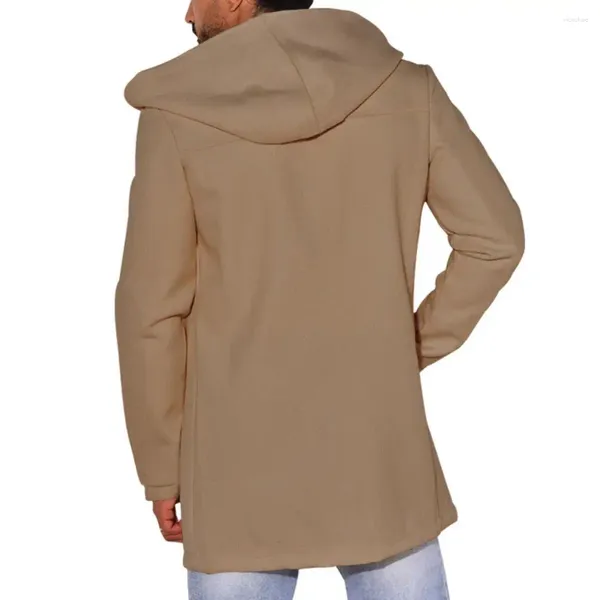Giacche da uomo Cappotto tinta unita Cappotto da uomo spesso caldo doppiopetto con cappuccio con tasche Cardigan ampio di media lunghezza per l'autunno