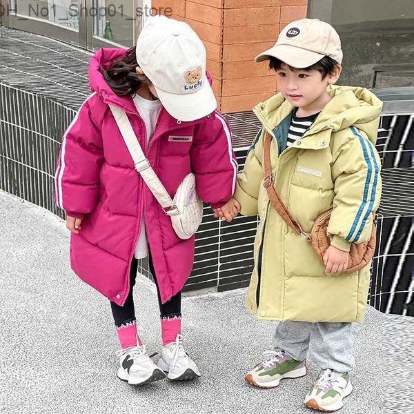 Para baixo casaco moda meninos meninas longo jaqueta outono inverno adolescente crianças sólida algodão-acolchoado parka casacos para crianças com capuz outwear roupas q231205