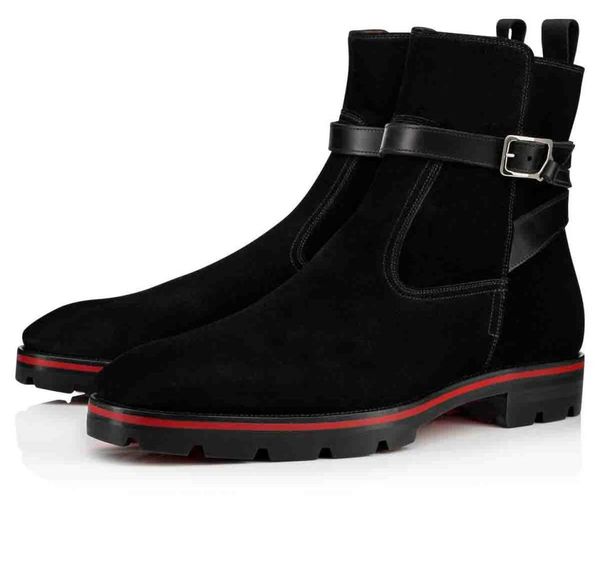 Роскошные дизайнерские ботинки для мужчин, ботильоны в стиле Kicko, черная замша из телячьей кожи, элегантные мужские туфли на низком каблуке Booty3459038
