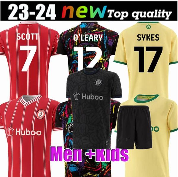 23 24 Bristol City Futebol Jerseys Homens Crianças Kits Scott Paterson Wells Semenyo Martin Weimann Home Red GK Camisas de Futebol Mawson Kalas Massengo Away Black Uniforms555