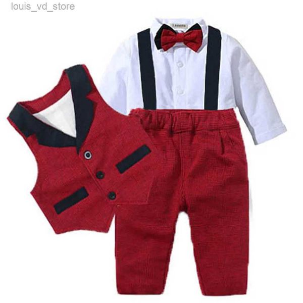 Giyim setleri bebek takım elbise yeni doğan çocuk kıyafetleri romper + yelek bebek resmi giyim kıyafeti parti papyon çocukları Toddler doğum günü elbisesi 0-24 m t231205
