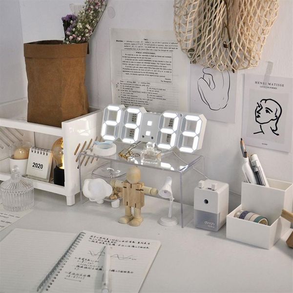 Relógio de mesa inteligente 3d digital despertador relógios de parede decoração de casa led digital relógio de mesa com temperatura data tempo nórdico lar2277