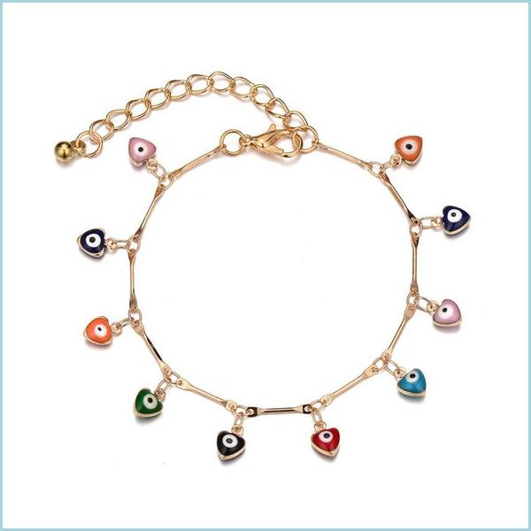 Braccialetti con ciondoli Bracciale con ciondoli di lusso arcobaleno malocchio placcatura in oro cuore gioielli a forma di fiore per le donne regalo gioielli con consegna di goccia Br Dhpld