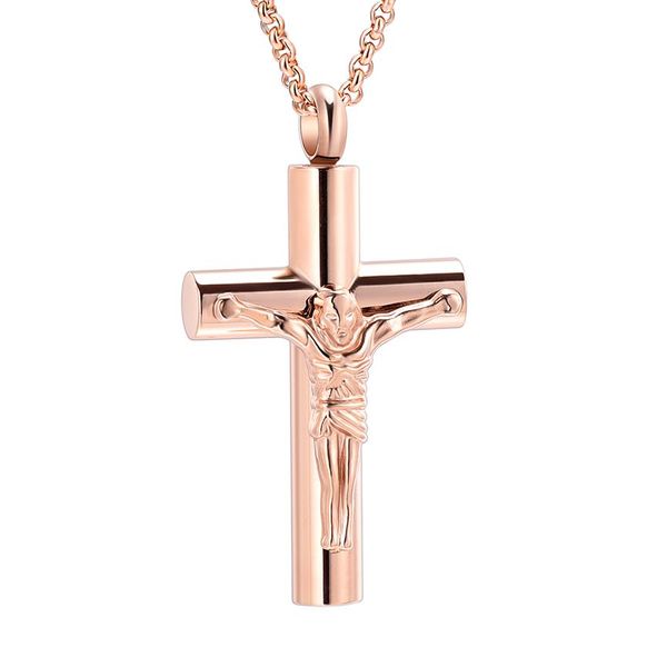 IJD11129 Gesù Croce Ceneri Ciondolo in oro rosa Donna Articolo regalo Cremazione umana Gioielli Tenere i propri cari Ceneri Memoriale Urna Medaglione2393