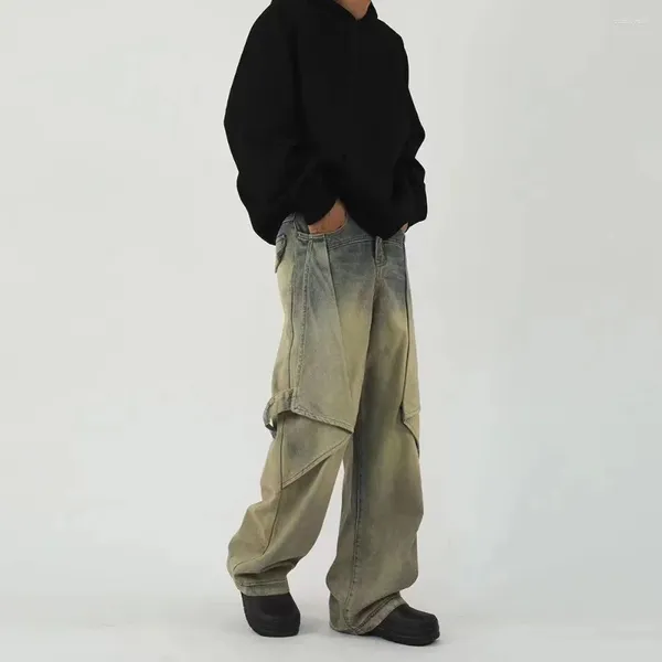 Jeans da uomo taglia grande S-5XL colore giallo fango abbigliamento da lavoro retrò streetwear oversize pantaloni dritti a gamba larga pantaloni larghi alla moda