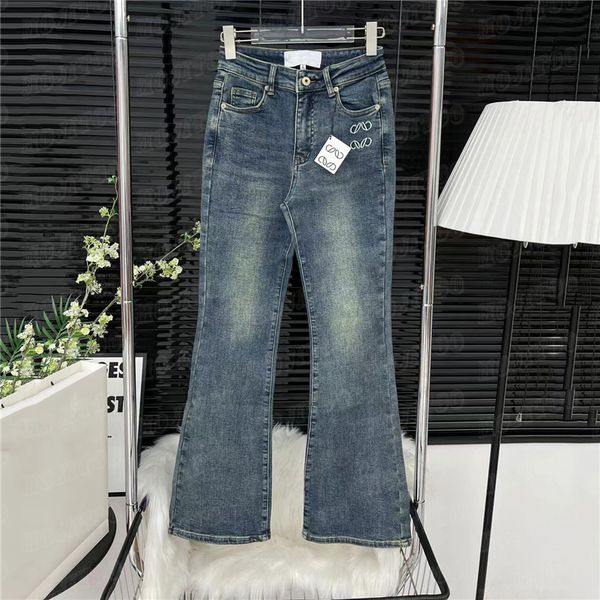 Designer di pantaloni svasati jeans designer per le donne ricamato in denim pantalone alla moda iphop lunghi pantaloni