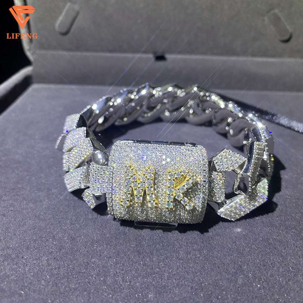 Lifeng Jewelry Vollständig moissanitfarbenes kubanisches Gliederkettenarmband, Hiphop-Männer-Sterlingsilber, individuelles kubanisches Kettenarmband