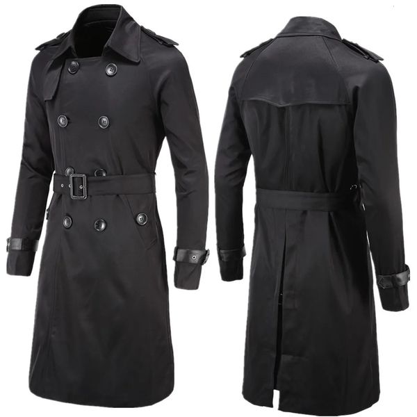 Herren Trenchcoats Herren Frühling Herbst Windschutz Mantel Lange Trenchcoats mit Gürtel Männlicher Pea Coat Zweireihiger Peacoat W03 231204