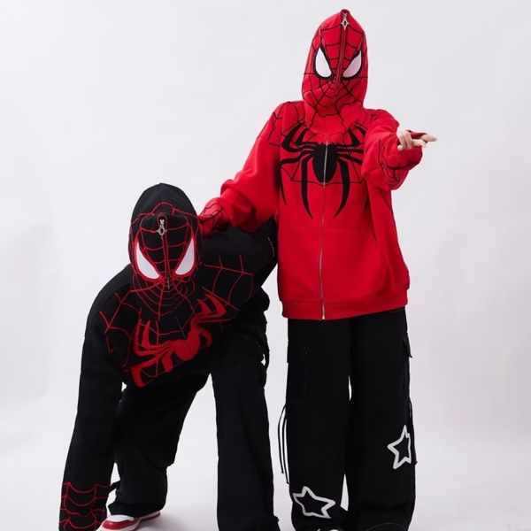 2023 cosplay spider mens ricamo cerniera felpa cardigan con cappuccio per le donne 2023 autunno allentato coppia oversize cappotto con cappuccio