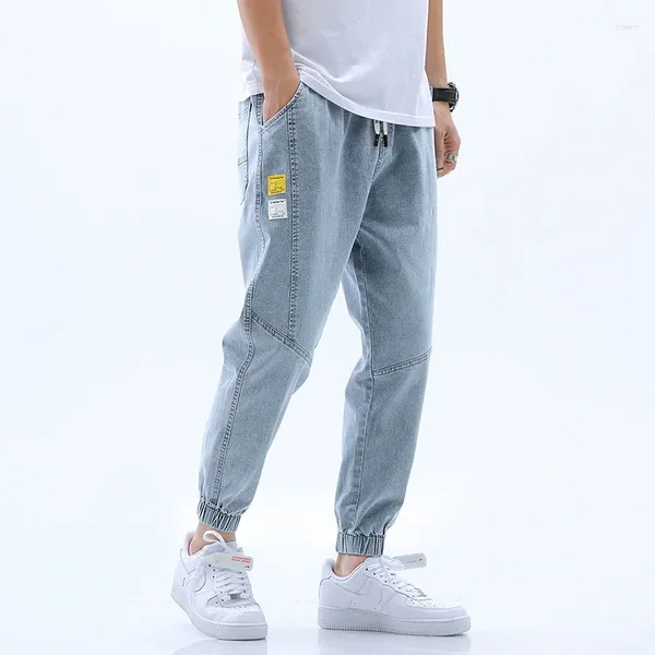 Jeans masculinos casuais homens 2024 primavera verão moda retalhos oco para fora impresso homem cowboys demin calças hip hop masculino de alta qualidade