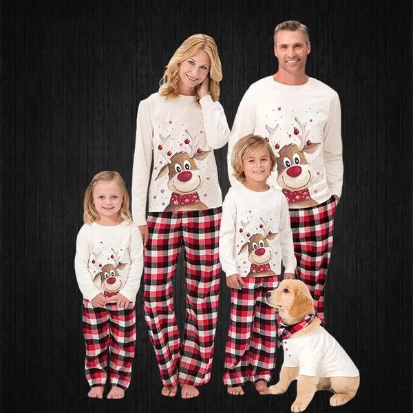 Família combinando roupas conjunto de natal bonito elk adulto bebê pijamas natal pet cão cachecol homewear ano roupas 231204