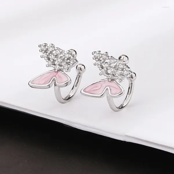 Backs Ohrringe Rosa Schmetterling Ohr Manschetten Für Teen Mädchen Koreanische Mode 2023 Silber Farbe Zirkon Knorpel Keine Durchbohrten Clip EF116