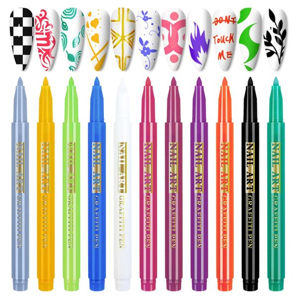 Outros itens 3D à prova d'água Nail Art Drawing Graffiti Pen 12 cores linha abstrata detalhe fino flor padrão marcador caneta DIY manicure decoração 231204