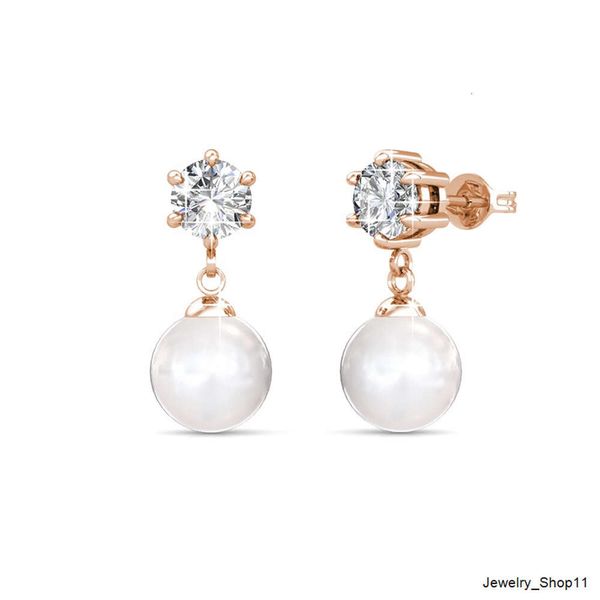 Orecchini a bottone con perle pendenti in argento sterling 925 di alta qualità in cristallo austriaco per gioielli da donna Destiny