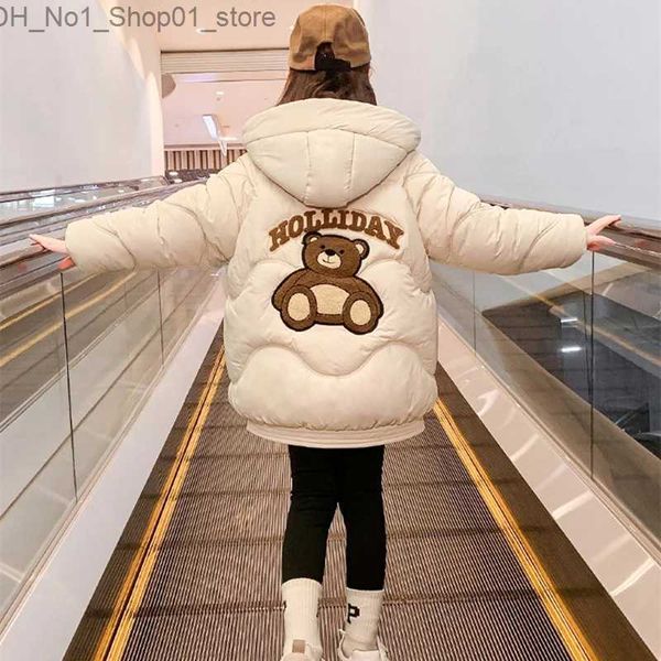 Piumino 2023 Nuove ragazze Piumino Simpatico orso Autunno Inverno Caldo Moda Parka Cappotto Con cappuccio Cerniera Capispalla per ragazze 5-12 anni Abbigliamento per bambini Q231205