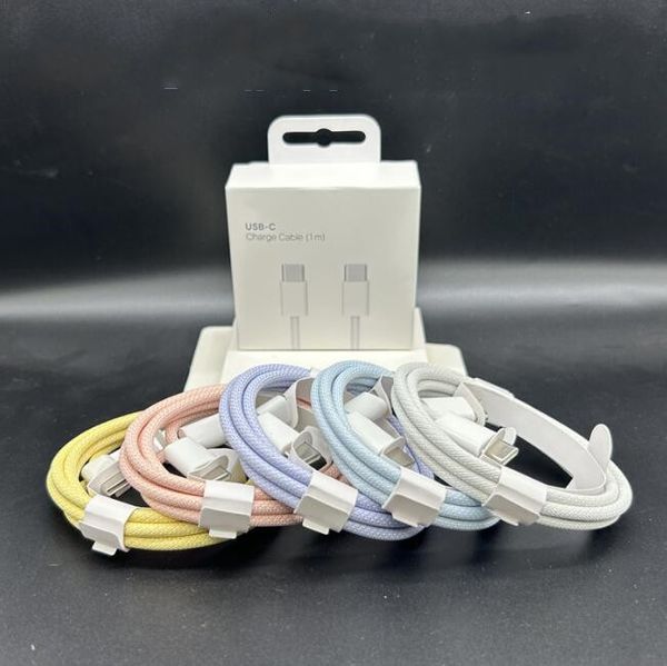 Cavi PD di qualità OEM da 60 W per iPhone 15 pro max Ricarica rapida 1 m Cavo da USB C a tipo C intrecciato da 3 piedi Cavi di ricarica Cavo rapido per caricabatterie iPhone Cavo dati Colorato