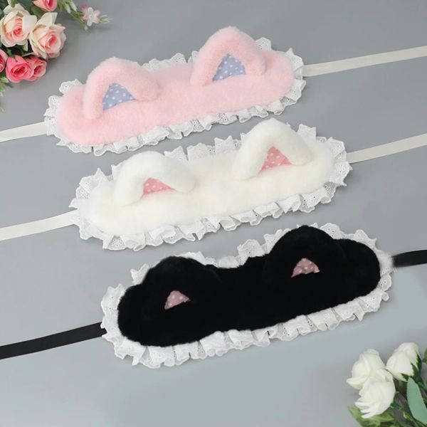 Orelhas de gato de pelúcia bandana renda plissada fita longa hairband meninas rendas argola de cabelo cosplay traje acessórios de cabelo