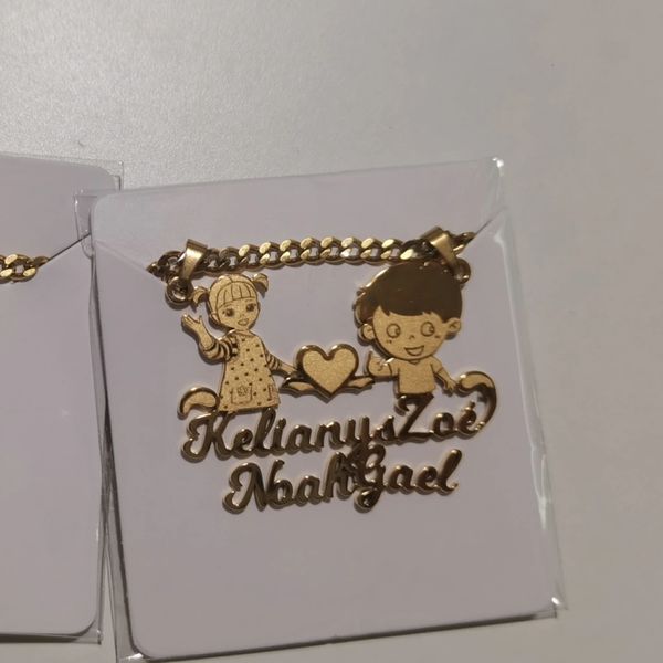 Collane con ciondolo Personalizzato rimovibile Nome personaggio dei cartoni animati Targhetta a forma di cuore in acciaio inossidabile color oro per donne Ragazza bambini 231205