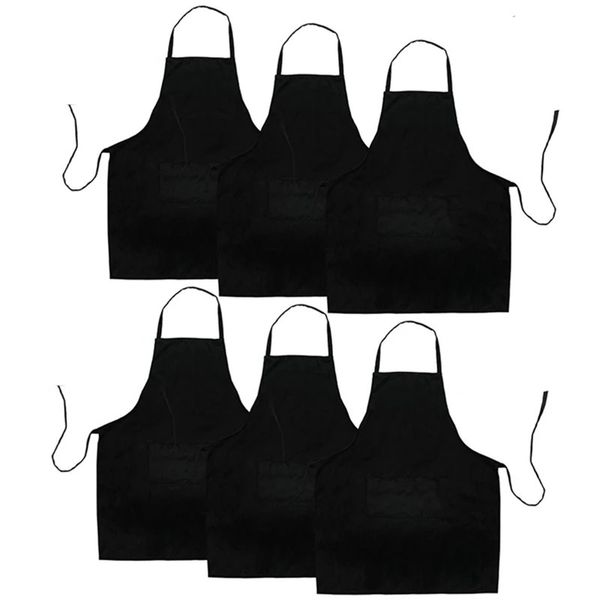 Aventais 6 pacote avental de cozinha preto com 2 bolsos avental anti-sujo adequado para churrasco cozinha cozinhar restaurante 231204