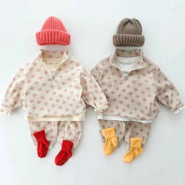 Kleidungssets Kleinkinder Frühling Herbst Baumwolle Kleidung Baby Mädchen Junge Blumendruck Koreanischen Stil Sweatshirt Hosen Zweiteilige Set Trainingsanzug