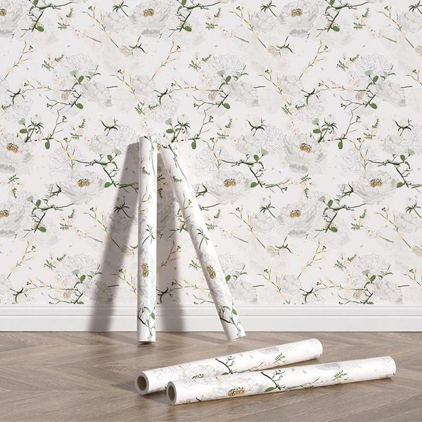 Wallpapers branco pêra flor pvc papel de parede decoração de casa casca e vara retro sala adesivos de parede auto-adesivo móveis à prova d'água