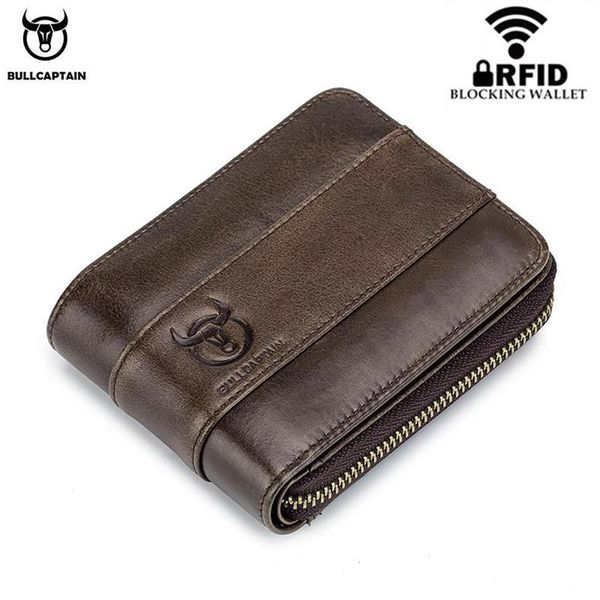 Bullcaptain Nuovo arrivo Male RFID Portafoglio in pelle RFID Portafoglio Cowhide Coin Borse Slim Designer Brand Billetera Para Hombres240B