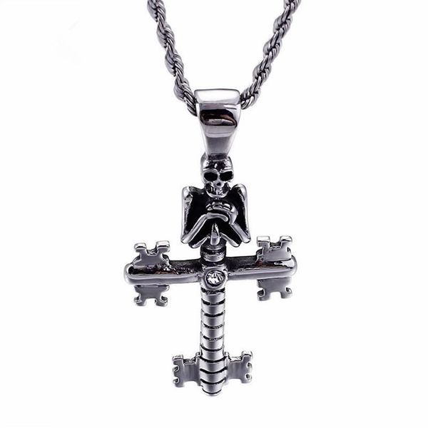 Punk Böse Schädel Anhänger Halsketten Für Männer Edelstahl Kreuz Kette Gothic Biker Schmuck Accessories265F