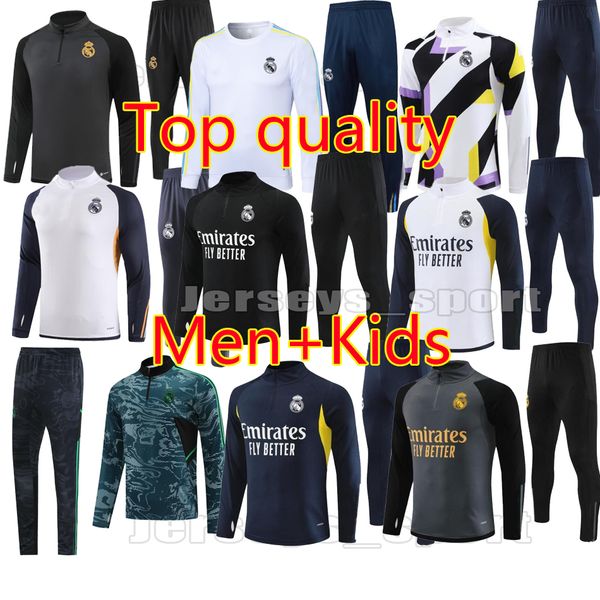 2023 2024 Футбольный спортивный костюм «Реал Мадрид» 23 24 RM Полувытянутый футбольный тренировочный костюм с длинными рукавами комплекты для бега Мужская детская куртка Chandal Football Survetement