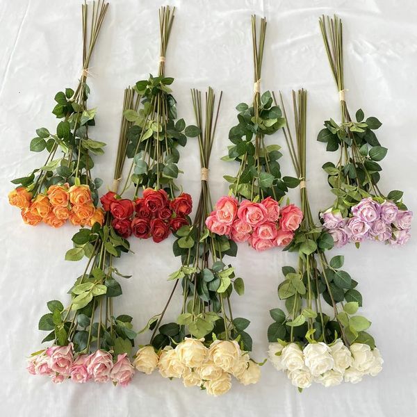 Flores decorativas grinaldas flores artificiais queimar borda simulação búlgaro rosa buquê festa de casamento flor falsa escritório jardim decoração seda laranja rosas 231205