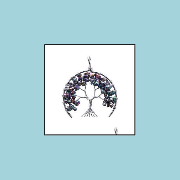 Colares de pingente bonito colar de pedra natural arco-íris mticolor sabedoria árvore da vida cristal beautifly gota entrega jóias pingentes dhr5o