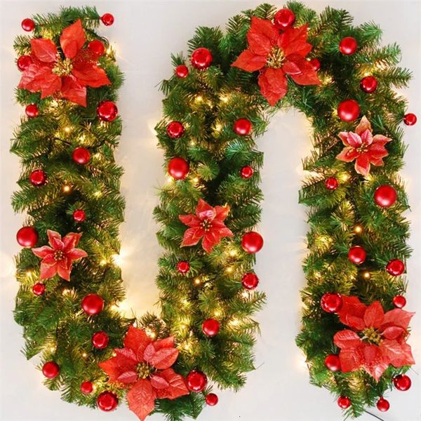 Ghirlande di fiori decorativi Decorazione natalizia 2023 Ghirlande Corona di rattan Banner 27M LED Striscia di fiori luminosi Fascia ornamentale 231205