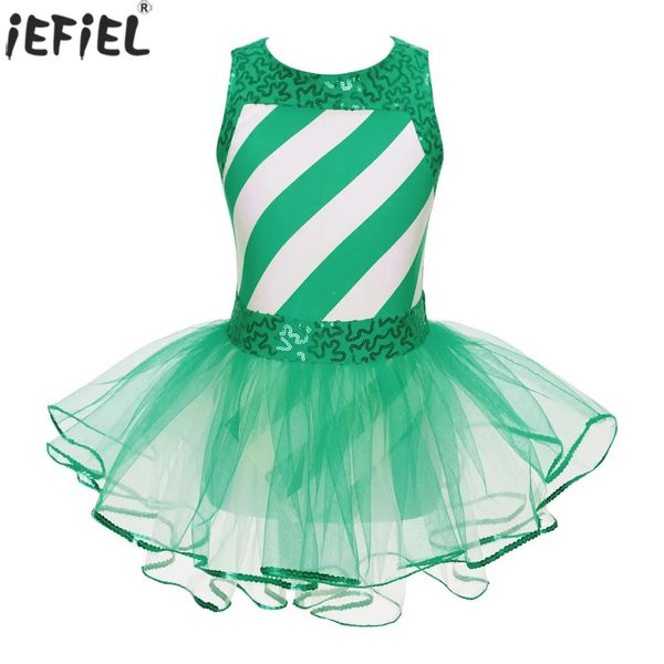 Abiti da ragazza Ragazze per bambini Bastoncino di zucchero Costume da Babbo Natale Anno Natale Danza Pattinaggio di figura Vestito da tutu Body da balletto Performance Dancewear 231204