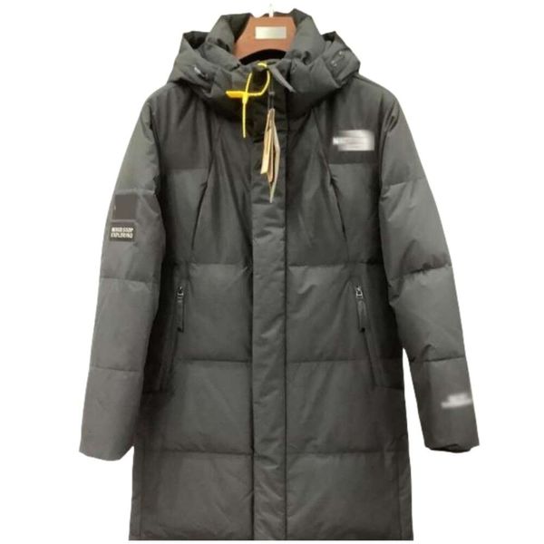 Norte designer puffer jaqueta enfrentado qualidade superior longo para baixo jaqueta masculina moda casual sobre o joelho bordado marca grosso pato branco