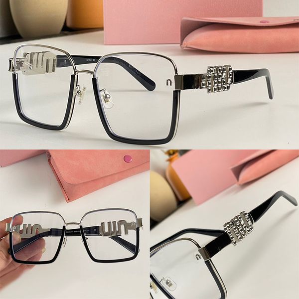 Óculos de sol com armação de metal quadrado W elegante meia armação gradiente Oculos de sol superfície espelhada com tachas de letras templos com letras de metal decorativas de diamante grande SMU53