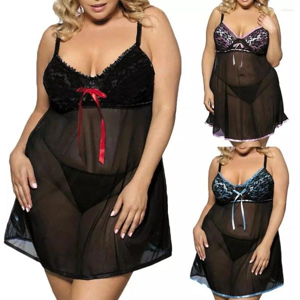 Mulheres Sleepwear Mulheres Sexy Nightwear Sling Nightgown XL Extra Grande Tamanho Lace Black Sleep Camisas Femininas Night Dress