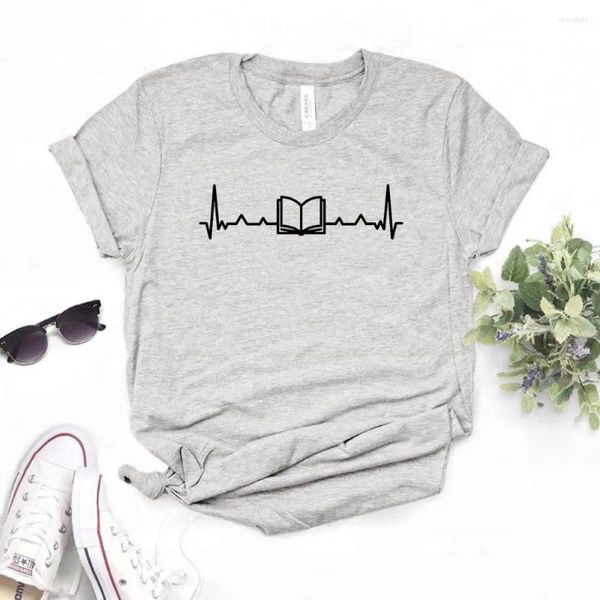 T-shirt da donna Libro Battito cardiaco Stampa Maglietta da donna Casual Camicia divertente per Yong Lady Girl Top Tee 6 colori Drop Ship NA-410