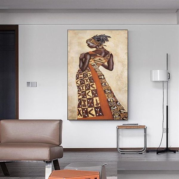 Gemälde Abstrakte afrikanische schwarze Frau Leinwand Ölgemälde Druck Poster Charakter Wandkunst Bild für Wohnzimmer Home Cua Homefavor Dhdze