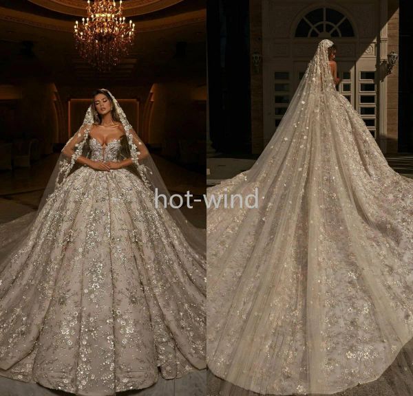 Atemberaubende 2024 Dubai Luxus Brautkleider Plus Size Kapelle Zug Schatz Vestido De Novia Applizierte Braut Brautkleider Nach Maß