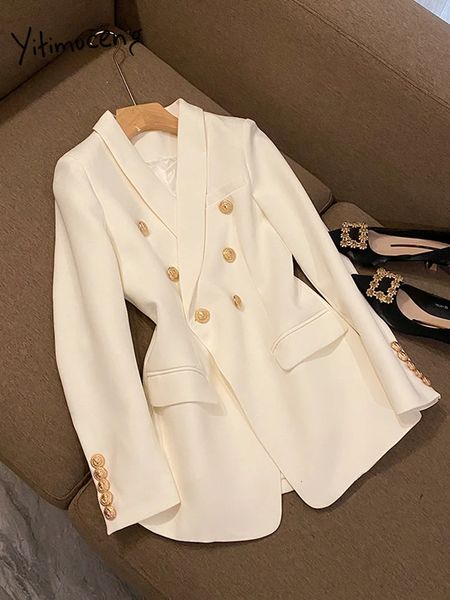 Kadınlar Blazers Yitimuceng Kırmızı Beyaz Siyah Blazer Kadınlar için Kış Kış Koreli Moda Uzun Kollu Vintage Ceket Bayanlar Sıradan Paltolar 231206