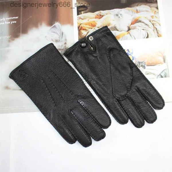 Fünf Finger Handschuhe Touchscreen Neue Herren Hirschleder Handschuhe Leder Mode Wellwolle Strickfutter Winter Warme Fahrhandschuhe Herbst Q231206